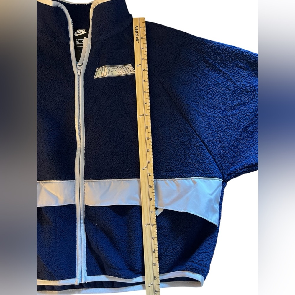 Nike Fleece Jacket Swoosh Sherpa Midnight Navy Oversized Women’s Medium - Picture 6 of 16